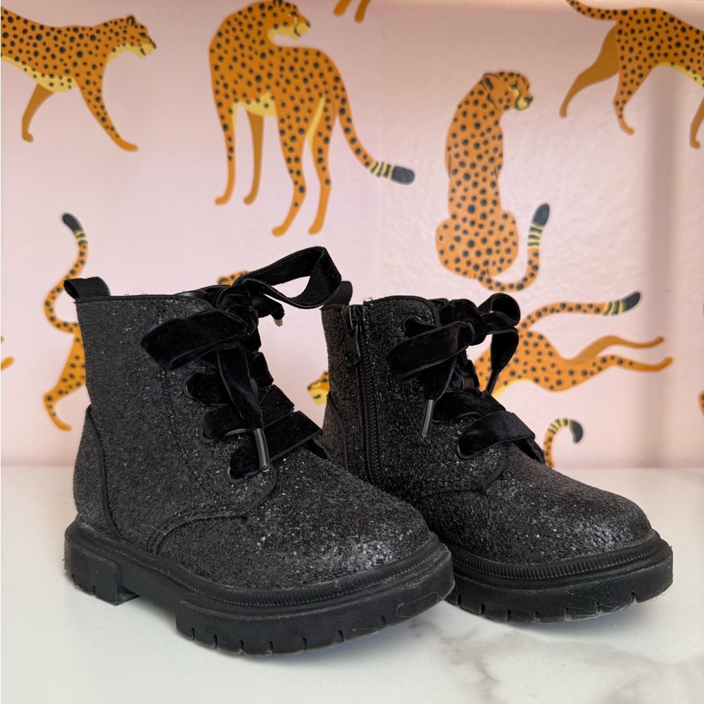 Black Glitter Kids Boots